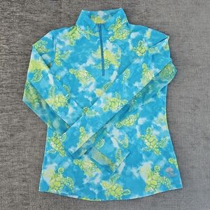 IBKUL Women Turtle Print Blue and Green UPF 50+ Quarter Zip Pullover